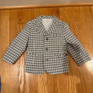 Dulces Toddler Boys 18M Plaid Blazer with Elbow Patches- Light Blue/Tan